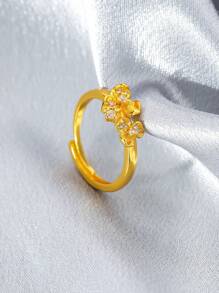 1pc Adjustable Size Fashion Versatile Elegant Minimalist European & American Style Party Popular Hollow Carved Chinese Retro Excellent Quality Car Flower, Cosmic, Curved Knife, Cat Claw, Multicolor Pearl, Floral Pattern, Exquisite Changeable Classic Series Open Ring With White Zirconia, Double Small Flower Ring