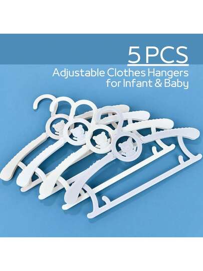 5 PCS Baby Clothes Hangers Adjustable Plastic Clothes Hangers For Infant & Baby- White Pink Blue Yellow