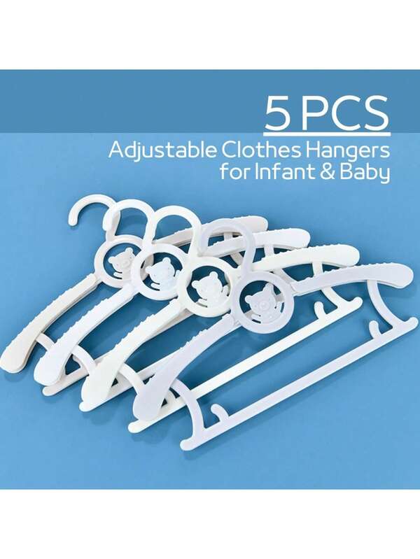5 pièces de cintres à vêtements pour bébés réglables en plastique pour nourrissons et bébés - blanc, rose, bleu, jaune