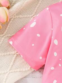 2 bucăți ținută de vară cu imprimeu leopard pentru fete - Set tricou și pantaloni scurți cu fundal și pisicuță, îmbrăcăminte casual pentru copii mici - Roz fierbinte - Vizualizare 6