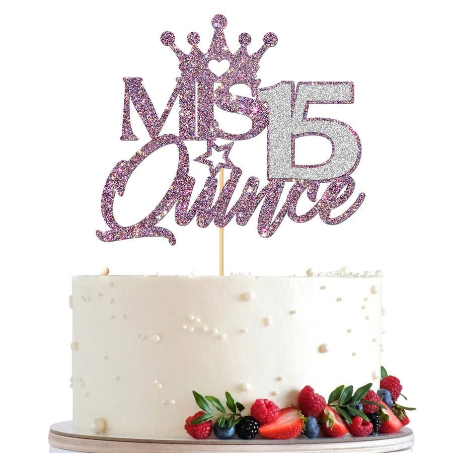 1pc Mis 15 Quince Cake Topper, Feliz 15 Anos,Cheers To 15 Years Old Cake Decor,Spanish Happy 15th Birthday Anniversary Party Decoration Supplies - Multicolor - View 1