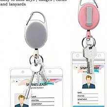 3pcs Set Badge Clips With Retractable Reel Recoil Key Ring Holder Keychain Lanyard For ID Badge, Keys,School Supplies,Back To School - Multicolor - View 4