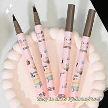 4 Colors Waterproof 4-Prong Eyebrow Pencils, Smudge-Proof, Sweat-Resistant, Long-Lasting, Dark Brown, Ash Brown, Black, Light Brown Liquid Eyebrow Pencils
