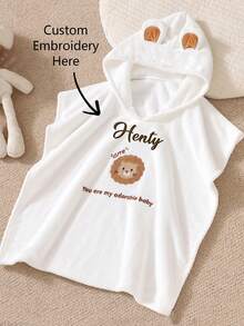 Khăn choàng tắm có mũ trùm đầu cho trẻ em, mềm mại và không rụng lông, có thể mặc như áo choàng tắm, áo choàng có mũ cho trẻ sơ sinh, khăn choàng thêu cá nhân hóa. - Nhiều màu - Xem 7