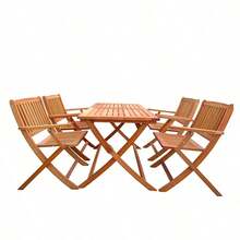 Foldable Patio Dining Set, 4 Folding Chairs & 1 Dining Table, Indoor And Outdoor Universal,Teak - 1 - View 2