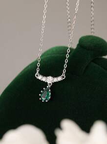 1 szt. Elegancki naszyjnik z zawieszką ze srebra S925 w stylu vintage z luksusowym szmaragdem dla kobiet, odpowiedni do codziennego noszenia, na imprezę, prezent urodzinowy