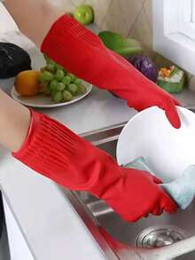 1/5 件橡胶家用清洁手套，防水洗碗手套，防滑厨房手套，可重复使用且具有防护作用的手套，非常适合清洁、园艺和多用途使用，提供出色的抓握力和保护