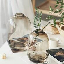 Amber Color/Light Gray/Transparent Glass Vase Round Clear Colored Flower Vase For Centerpiece Long Stem Branch Fresh Artificial Plant Bottle Modern Home Indoor Decoration - Multicolor - View 8