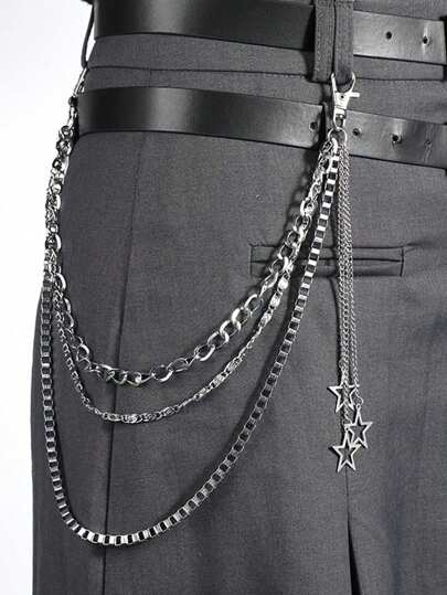 1pc Unisex Punk Rock Star Pendant Waist Chain, 3-Layer Tassel Hip Hop Metal Chain, Suitable For Casual Wear
