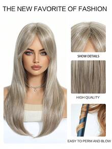 22-Inch Long Silver Butterfly Synthetic Hair Bangs Wig, 100% Imported Fiber Hair, Natural And Realistic, Suitable For Cosplay, Back To School Season And Other Occasions - 銀色 - 查看 7