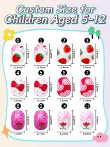 24pcs Kids Press-On Nails Girls Fashion False Nails Set, Kids Nails Artificial False Nails Patches Pre-Glued Full Coverage Short Acrylic Nails Suitable For 3-12 Years Old Kids Nails Great For Girls Birthday Gifts Kids Nail Art Decoration (Sweet Girly)