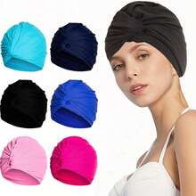 2025 New Extra Large Nylon Fabric Swim Cap, Solid Color Simple Pleated Design, Comfortable & Non-Constrictive Swim Cap, Suitable For Adults Men & Women With Long Hair, Thermal Spring Bath Cap (Slight Color Variance May Occur Due To Fabric Batch Difference, Please Refer To The Actual Product), Beach Essentials, Beach Accessories, Pool Float - Multicolor - View 1