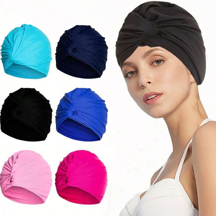 2025 New Extra Large Nylon Fabric Swim Cap, Solid Color Simple Pleated Design, Comfortable & Non-Constrictive Swim Cap, Suitable For Adults Men & Women With Long Hair, Thermal Spring Bath Cap (Slight Color Variance May Occur Due To Fabric Batch Difference, Please Refer To The Actual Product), Beach Essentials, Beach Accessories, Pool Float - Multicolor - View 1