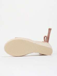 女式厚底波西米亚踝带坡跟凉鞋，露趾帆布鞋防水高跟罗马鞋 - 藕粉色 - 查看 8