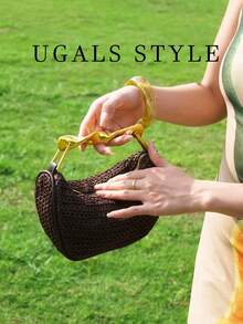 Bolso de lujo para mujer, estilo trenzado para vacaciones, banquete, con asa de metal ondulada, media luna, perfecto para vacaciones, fiestas, bodas, banquetes, se puede combinar con vestido de novia, vestido diario, vestido de fiesta, vestido de cumpleaños, vestido de fiesta para mujer