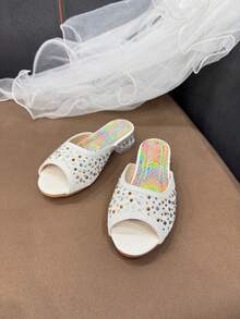 New Fashion Sparkling Rhinestone Girls Slippers, Elegant For Students, Holiday, Party,Birthday, Banquet, Romantic Vacation - White - View 5