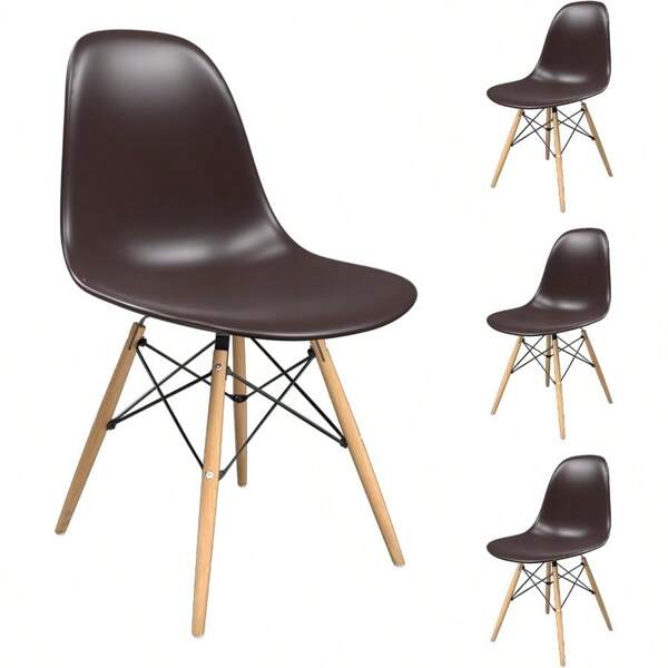 Dining Chairs Set Of 4, Modern Dining Room Chairs, Shell Lounge Plastic Chair With Wooden Legs, Dining, Bedroom, Living Room Side Chairs