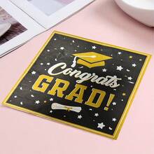 20PCS Gatherfun Graduation Party Napkins 2025 Graduation Party Supplies Purple Napkins Cocktail Napkins For Congrats Grad Party Decorations - Black - View 2