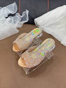 Rose Gold Fashion Girl's Crystal Heel Shoes, Fully Rhinestoned Shiny Princess Dress Shoes For Party & Banquet - Rose Gold - View 2
