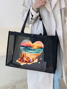 Geantă de plajă, la modă, cu ochiuri de mare capacitate, model de stele de mare vibrante pentru plajă de vară, geantă de plajă de mare capacitate pentru depozitare și cumpărături pe plajă, pentru fete adolescente, femei, studenți, cadou pentru ziua profesorului, cadouri de vacanță, cadou pentru mamă, cele mai bune cadouri pentru profesori pentru totdeauna pentru profesori Zi - Negru - Vizualizare 31