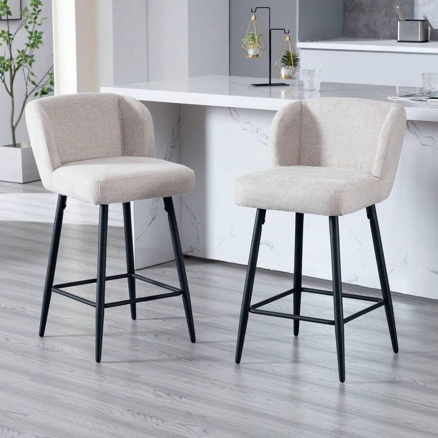 WAHSON OFFICE CHAIRS Kitchen Bar Stools Set Of 2 Faux Fur Breakfast Barstools Upholstered High Stools For Kitchen Counter - Beige - View 1