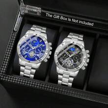 2 relojes de hombre de marca de lujo de moda informal, reloj de cuarzo con fecha, acero inoxidable, esfera con escala romana personalizada, manecillas redondas, conjunto de relojes de hombre, regalo para fiesta, boda, vacaciones en la playa, San Valentín