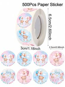 500pcs Gender Reveal Round Stickers, Stylish Paper Stickers Suitable For Scrapbooking, Diary, Notebook, Laptop Labels, Gender Reveal Party Supplies - Multicolor - View 4