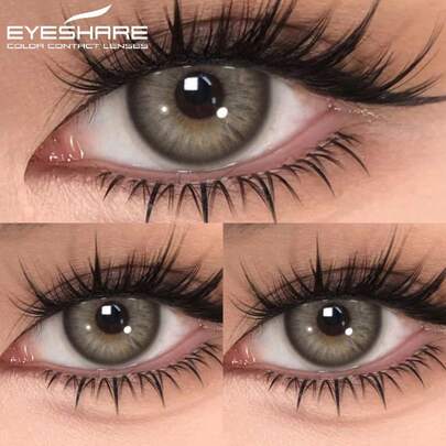  Eyeshare 1副灰色瞳孔彩色隐形眼镜，蓝色、棕色、时尚绿色可选，适合万圣节角色扮演