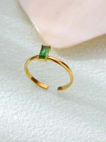 1 pièce Bague de pierre de naissance en zircone pour femme, en acier inoxydable couleur or, bague ajustable minimaliste, cadeau de bijouterie pour Noël et anniversaire