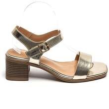 Square Heel Ankle Strap Sandals - Timeless Elegance - Gold - View 2