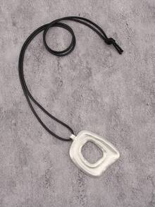 1pc Asymmetrical Hollow Square Shape Yellow Alloy Necklace For Men, Simple Wax Rope Long Chain, Gift For Girlfriend, Couple Accessory, Daily Wear Jewelry - Wax Rope - View 20