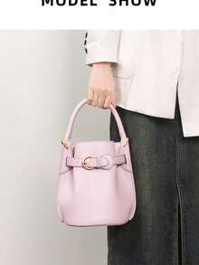 High-End Large Capacity Bucket Bag - SS Designer Leather, Versatile Crossbody/Shoulder - Beige - View 9