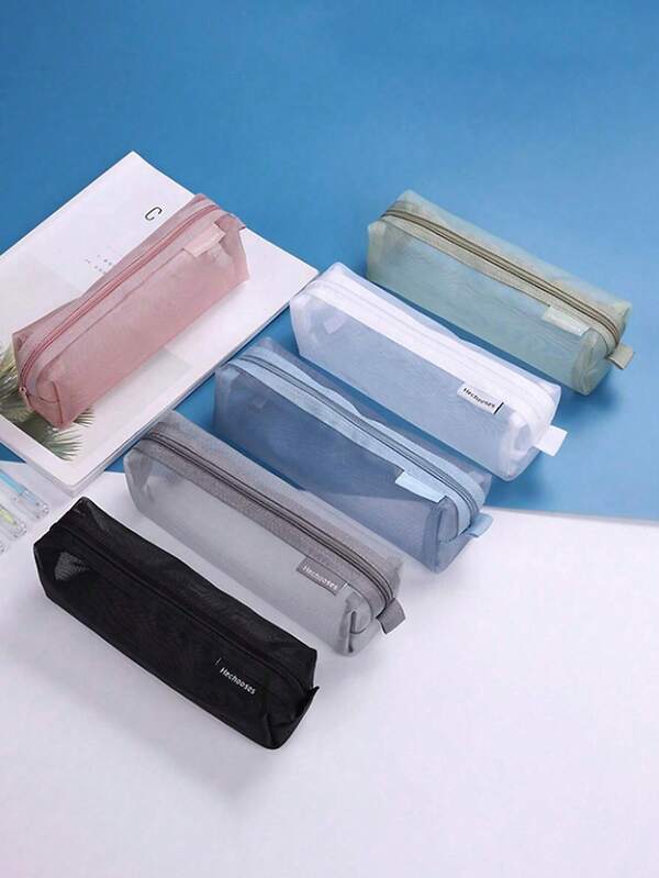 1 قطعة حقيبة أقلام شفافة من الشبك، حقيبة قرطاسية طلابية ذات طراز كوري بسيط ثلاثي الأبعاد، سعة كبيرة وقابلة للحمل، لوازم العودة إلى المدرسة