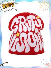 Warm Knitted Beanie Hat, Y2K Style, Acrylic Letter Design Unisex Cap For Men & Women, Autumn/Winter Casual Streetwear