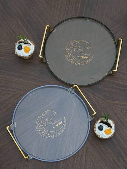 1pc Transparent Round Storage Tray, Snack Cake Display Tray, Luxury Decorative Tray