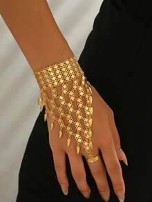 1pc Middle East Vintage Seed Coin Pendant Women Finger Hand Chain, Versatile Daily Accessory, Holiday Gift - Gold - View 3