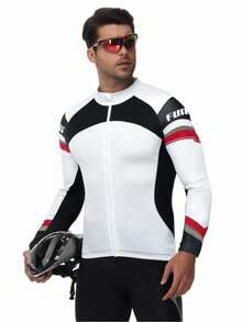 男式透气弹力速干长袖骑行服 - 白色 - 查看 2