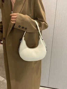 Fashion Women Casual Versatile Solid Color Shoulder Bag - White - View 3
