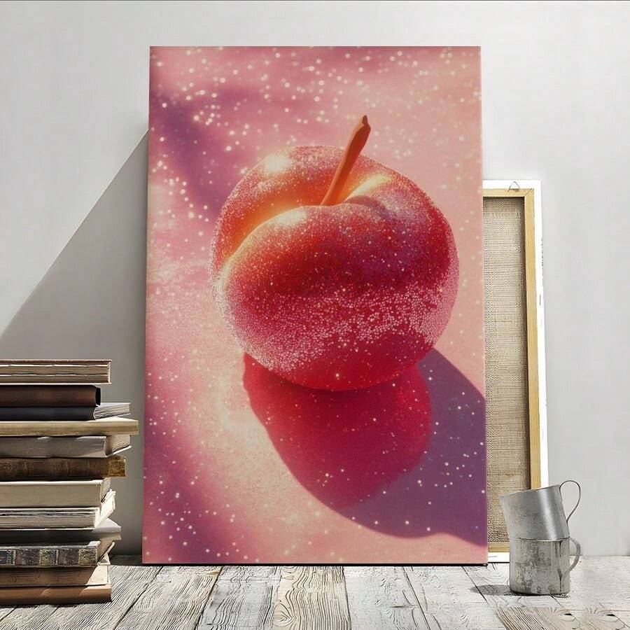 1pc Red Apple, Frost Effect, Surrealism Framed Wall Art - Canvas Prints Poster, Ready To Hang - Home Decor, Ideal For Home, Office Wall Decor, Family Gift, Living Room Bedroom Wall Decor - Multicolor - View 1