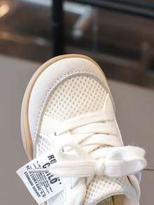 1 par de zapatos deportivos cómodos y duraderos con diseño de flores y lazos para niñas/niños, aptos para uso en exteriores - Beis - Ver 7