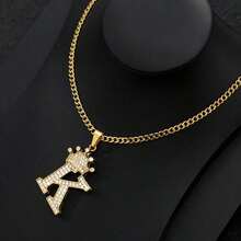 Collar con colgante de letra con corona de circonita para hombres y mujeres, collar de cadena con inicial tipo hip hop, regalo de joyería para mejores amigos - collar - Ver 24