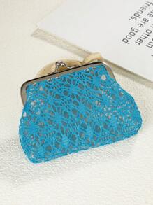 1 pieza Monedero transparente de encaje para niñas, bolsa organizadora de joyería, billetera para guardar monedas de niños, billetera transparente con borde de encaje