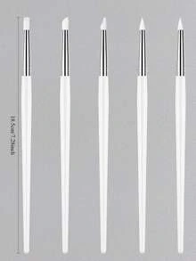 5Pcs Nail Art Brush Pen Set With Silicone Heads For Acrylic Flower Manicure Carving Embossing Shaping Hollow Sculpture Dotting Tool Kit - White - View 3