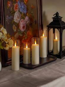 5pcs Acrylic Flameless Flickering Candles With Remote Control Timer, Battery Operated LED Candles 2.2" X 5", 5", 6", 7", 8" Plastic Pillar Candles, Suitable For Wedding, Living Room, Bathroom, Wedding, Holiday, Party, Farmhouse, Bedroom (Long-Lasting , Ivory Color) - White - View 4