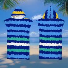 1 件多色条纹连帽斗篷,海洋元素,二合一超柔软超细纤维沙滩毯和带纽扣的连帽沙滩巾,可拆卸用作沙滩毯,超强吸水毛巾,适合旅行、泳池、潜水、冲浪、瑜伽、露营 - 彩色 - 查看 7