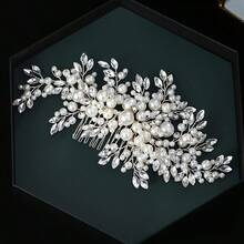 1pc Elegant Floral Glass Hair Comb, Bridal Wedding Hair Accessories, All Seasons Valentine's Day Accessories - Silver - View 10