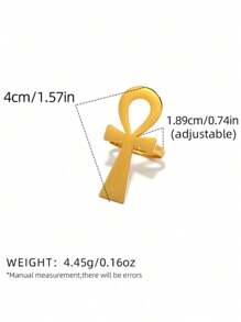 1PC Ankh Egyptian Key Of Life Health Power Cross 18k Gold Plated Stainless Steel Ring Bracelet Women Fashion Waterproof Unique Daily Wear Jewelry