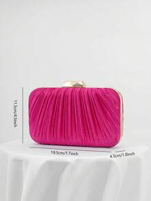 Pleated Satin Design Box Clutch Bag, Formal Party Bag, Evening Handbag, Formal Gown Bag, Dance Ball Chain Strap Clutch, Wedding Purse - Hot Pink - View 6