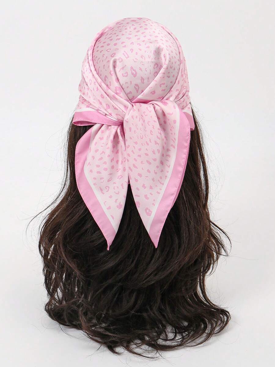 1条简约印花70厘米方形围巾，女士头巾式腰带配饰或头巾，时尚女式围巾，春季连衣裙搭配。 - 粉色 - 查看 1