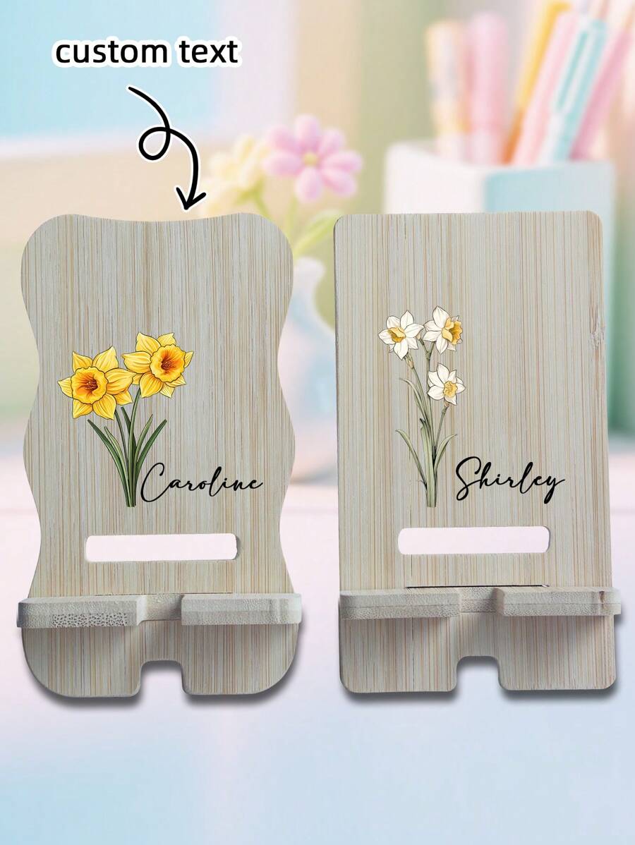 Soporte multifuncional personalizado de madera para teléfono/tableta, diseño sencillo, nombre personalizado, ideal como soporte para ver series y películas